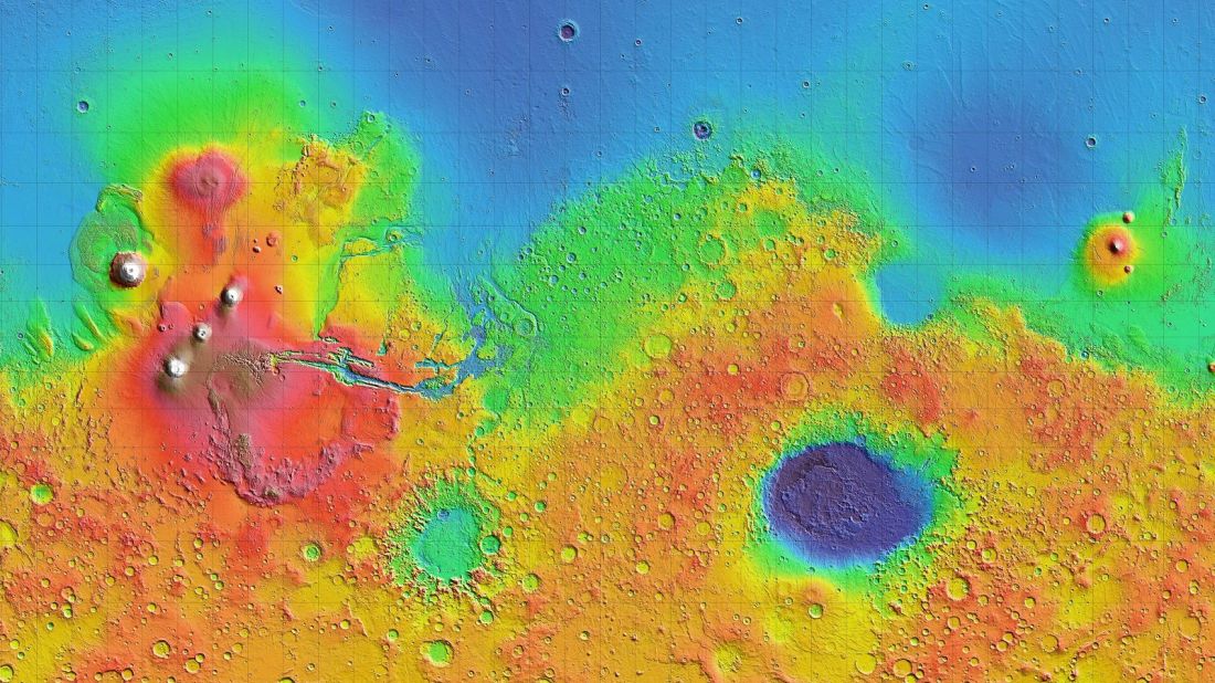 Le relief de Mars - Carte topographique de Mars